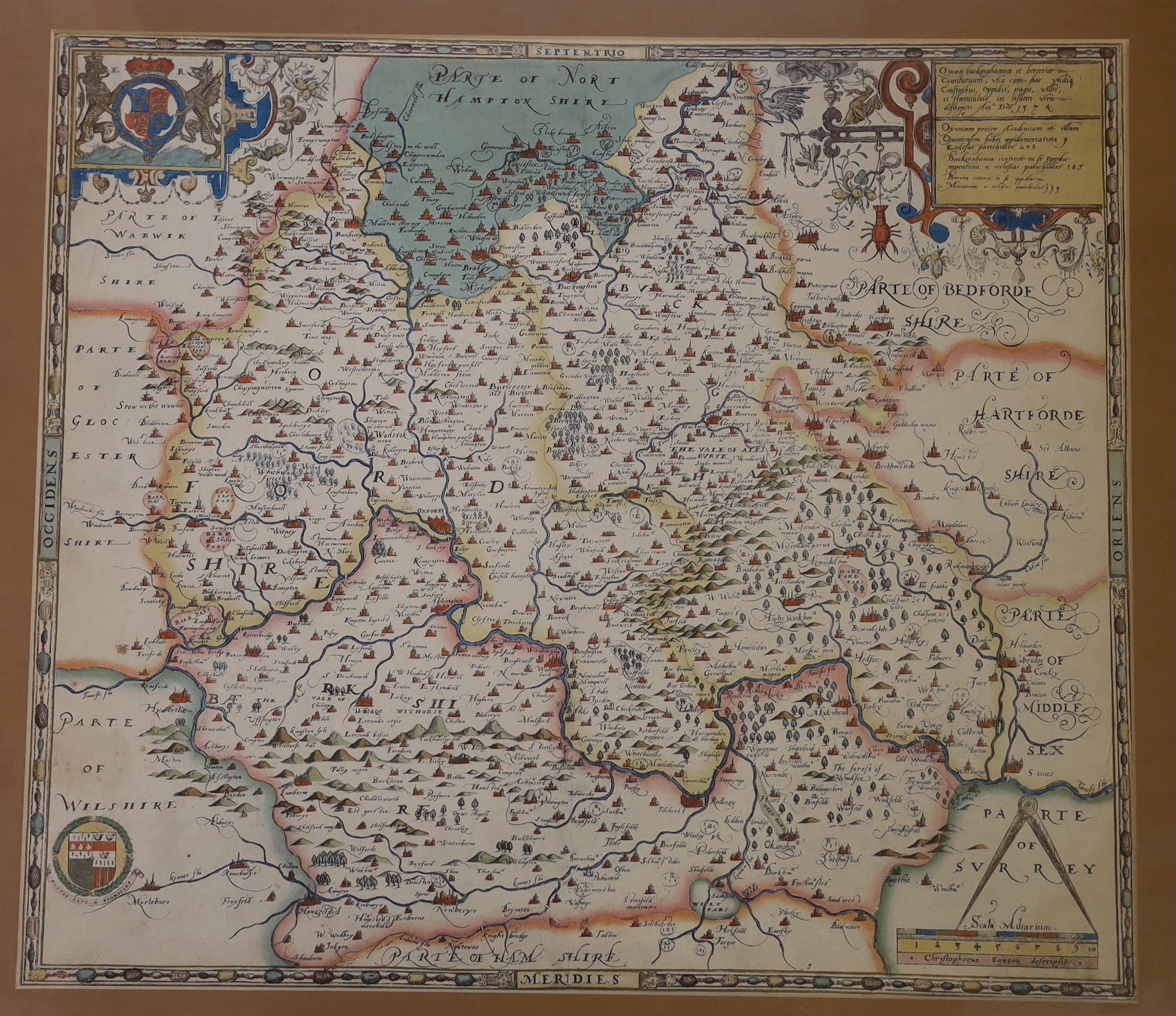 Henry Beighton (c.1687 – 1743), engraving, Map of Warwickshire together with a later reproduction of a 16th century example, largest 42 x 38cm